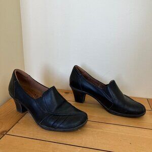 Earth Spirit Classics Black Leather Heels Slip On Loafer Dress Shoes US 7